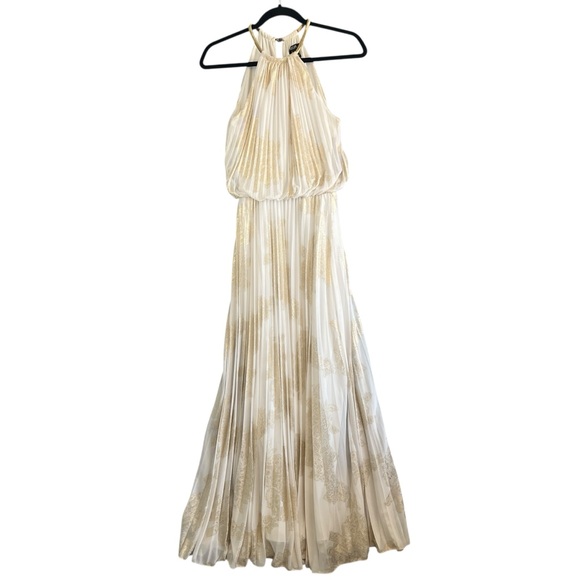 MSK Dresses & Skirts - MSK Gold Chain Halter Grecian Goddess Chiffon Dress White Gold Size 8